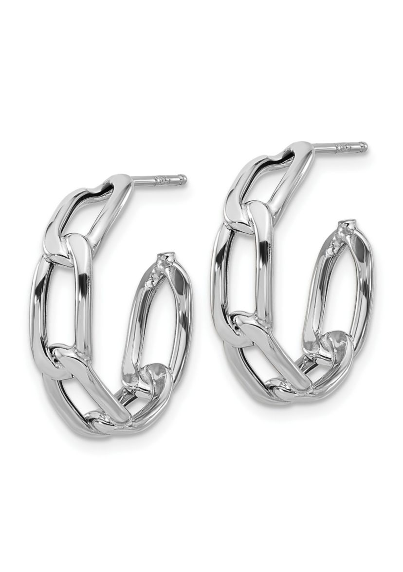 14K Gold Polished Link Post Hoop Earrings