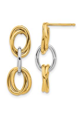 Belk & Co 14K Two Tone Polished Ovals Dangle Earrings, Yellow