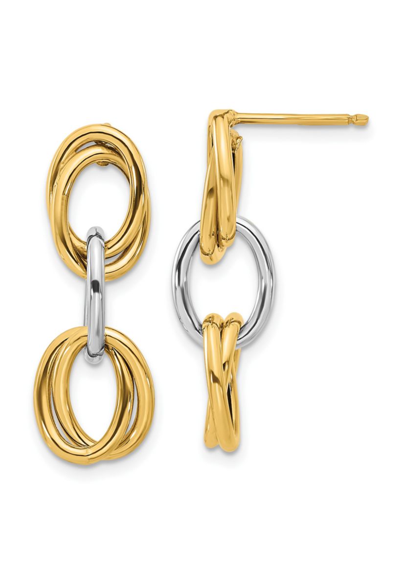 14K Two Tone Polished Ovals Dangle Earrings