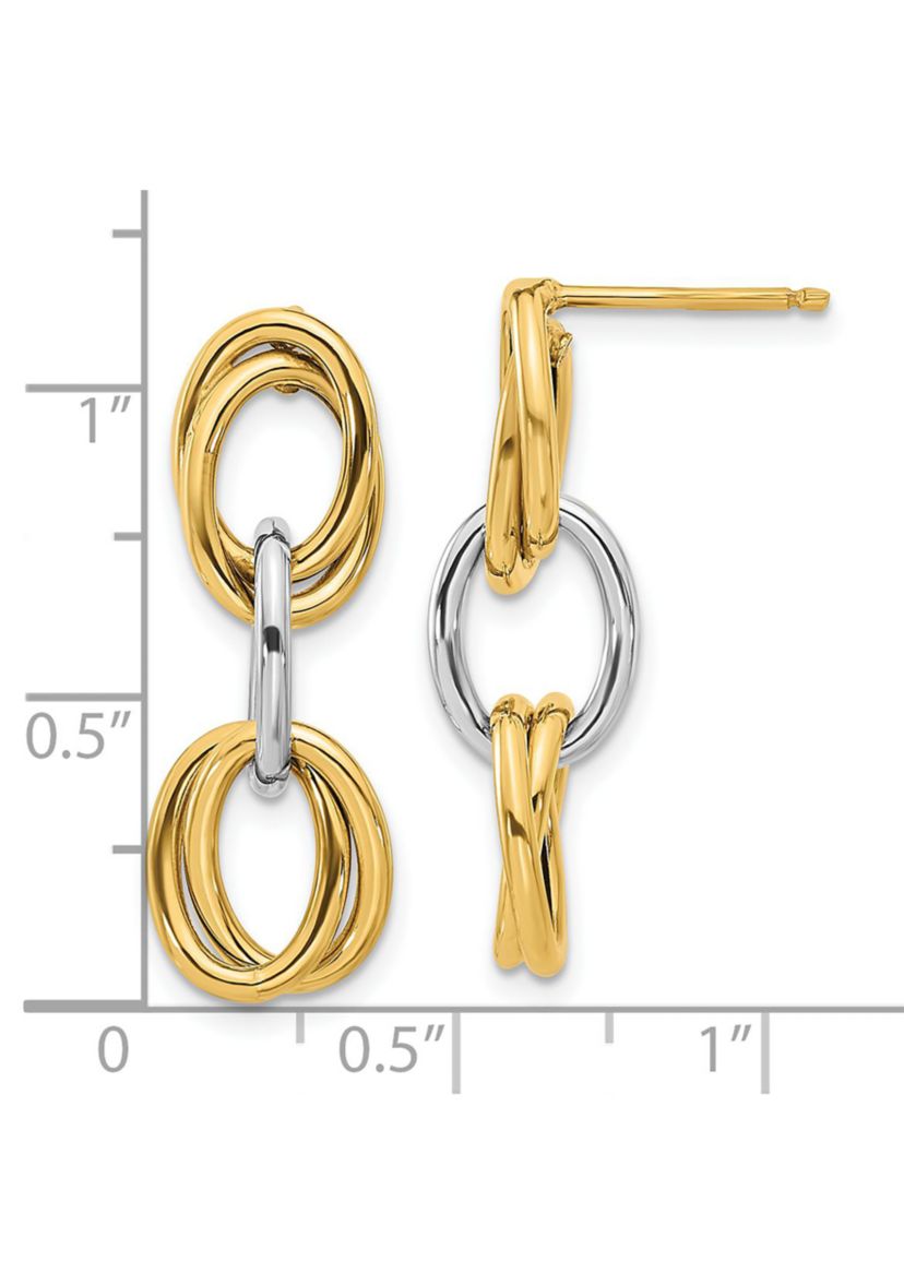 14K Two Tone Polished Ovals Dangle Earrings
