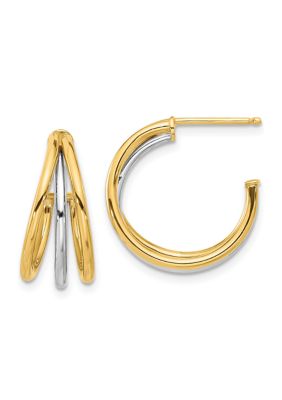 Belk & Co 14K Two Tone Polished Hoop Post Earrings, Yellow
