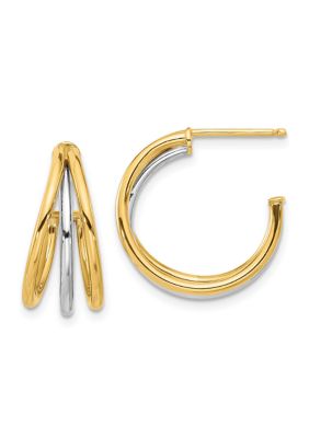 14K Two Tone Polished Hoop Post Earrings