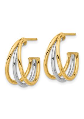 14K Two Tone Polished Hoop Post Earrings