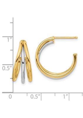 14K Two Tone Polished Hoop Post Earrings