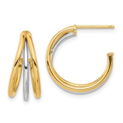 14K Two Tone Polished Hoop Post Earrings