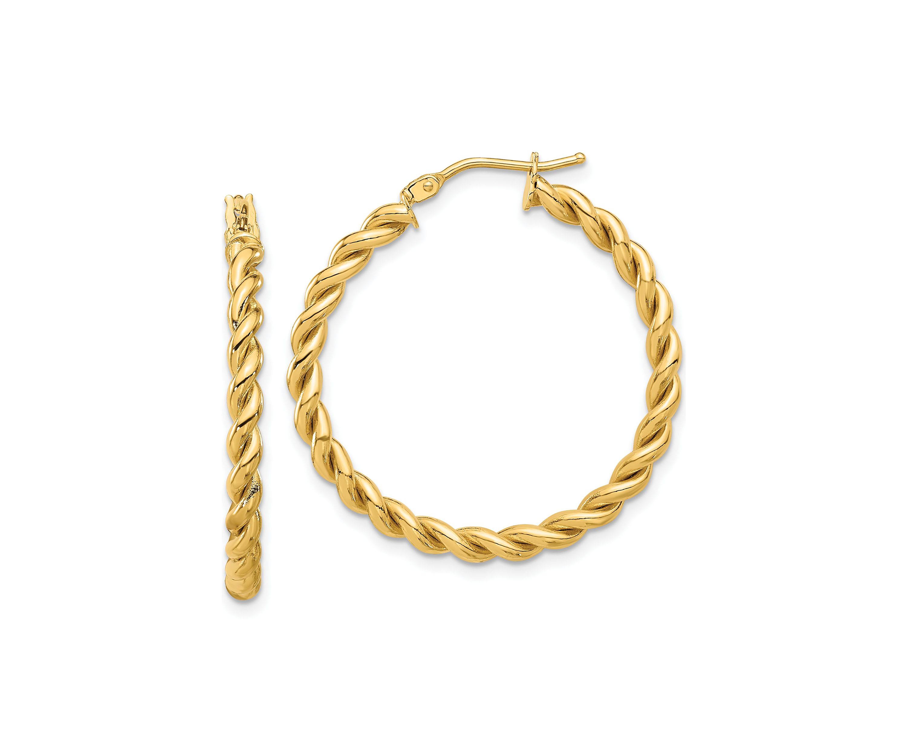 14K White Gold Polished Twist Hoop Earrings