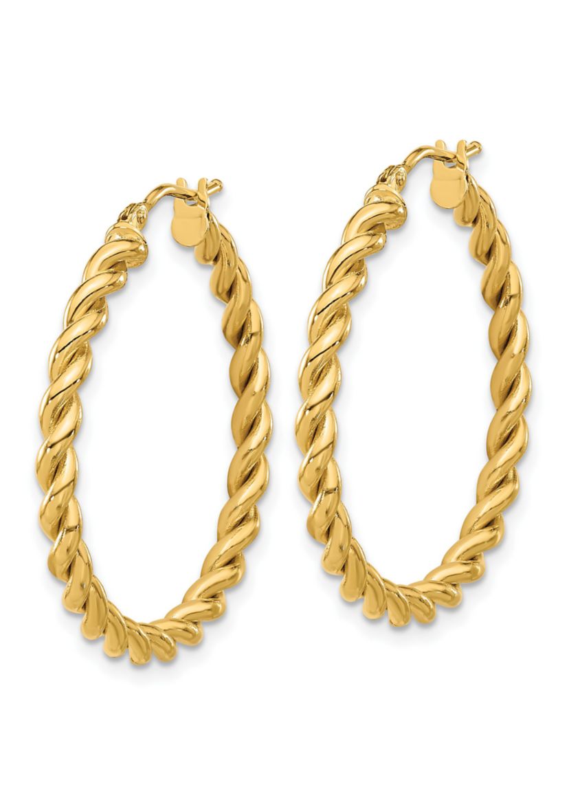 14K White Gold Polished Twist Hoop Earrings