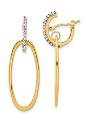 Belk & Co 14K Yellow Gold Polished Crystals Oval Hoop Earrings