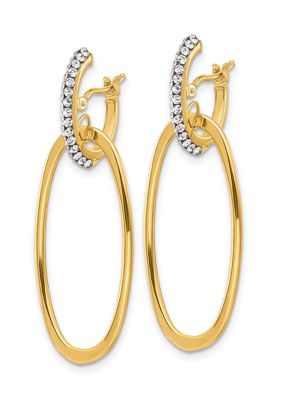 14K Yellow Gold Polished Crystals Oval Hoop Earrings