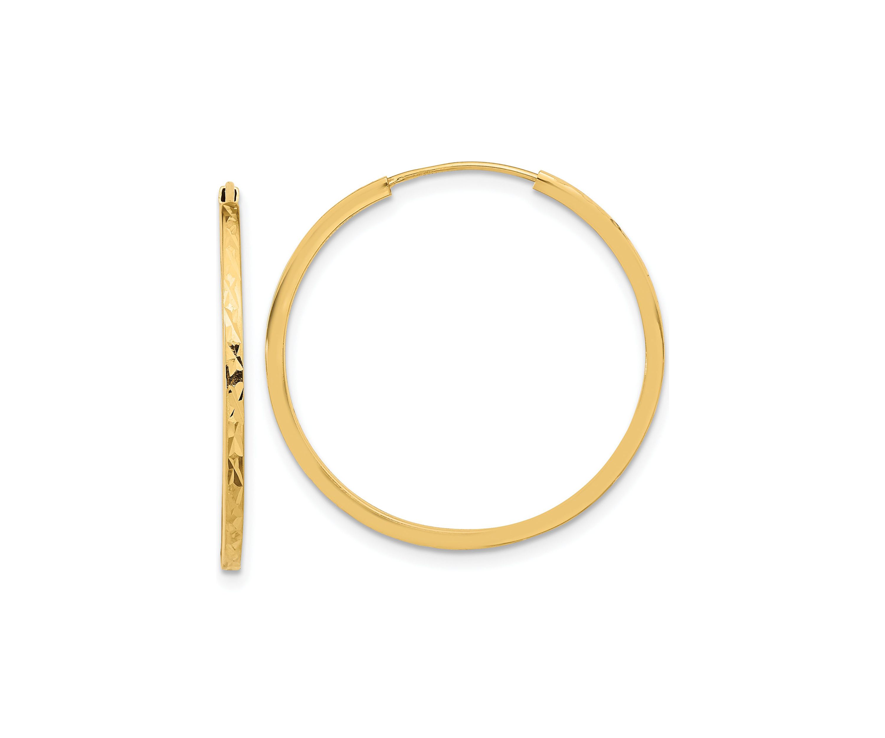 14K Yellow Gold Diamond Cut Endless Hoop Earrings