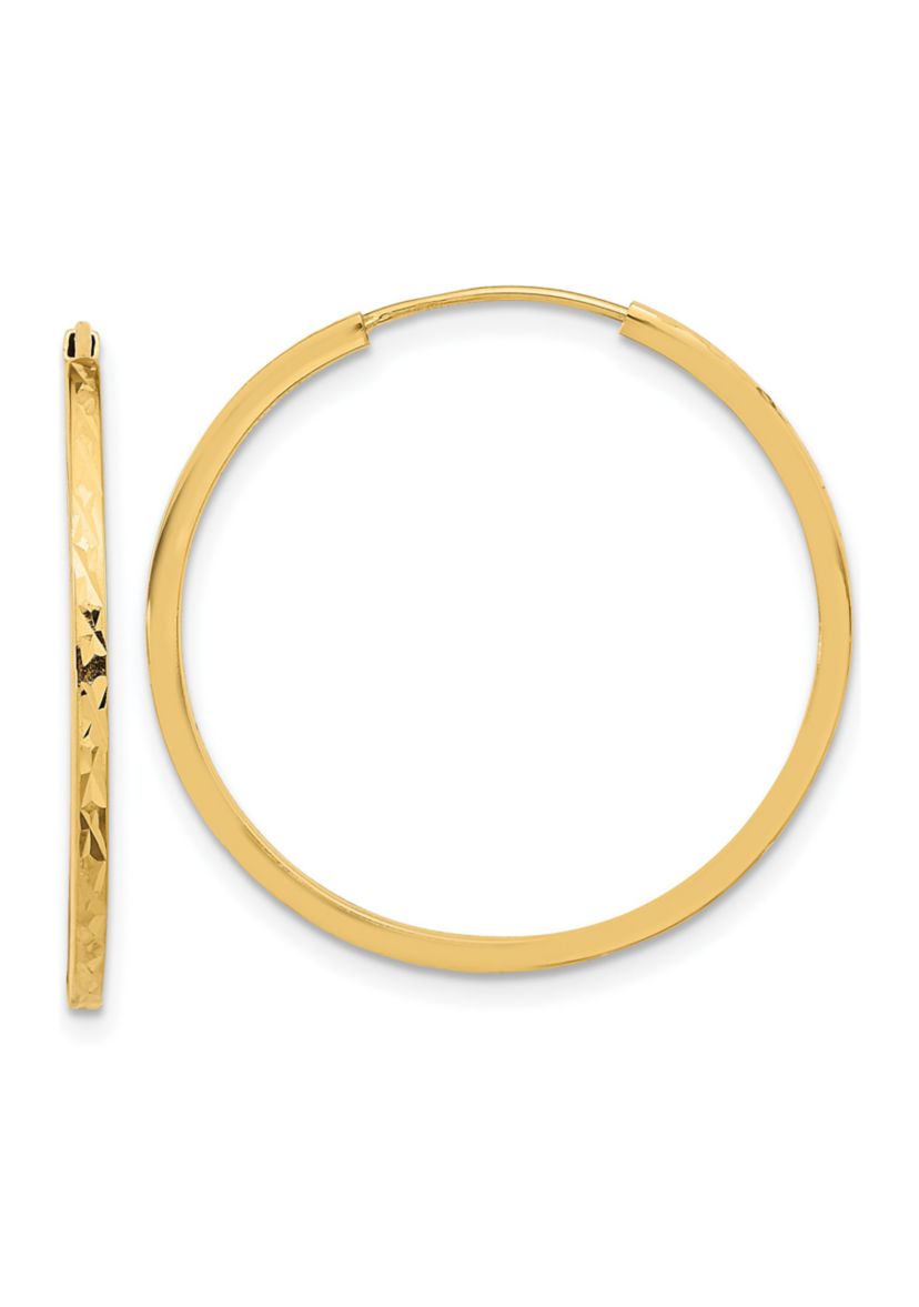 14K Yellow Gold Diamond Cut Endless Hoop Earrings