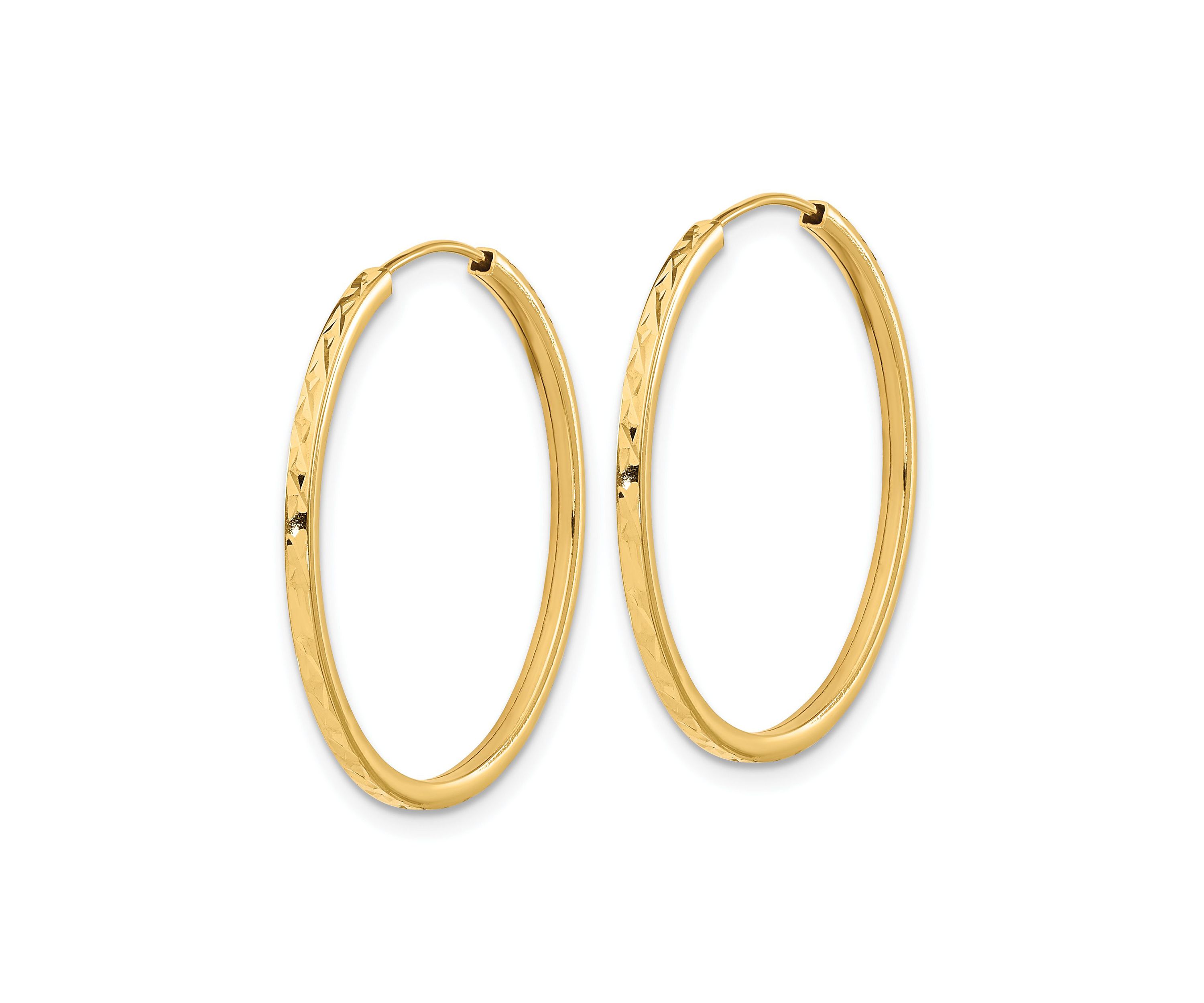 14K Yellow Gold Diamond Cut Endless Hoop Earrings