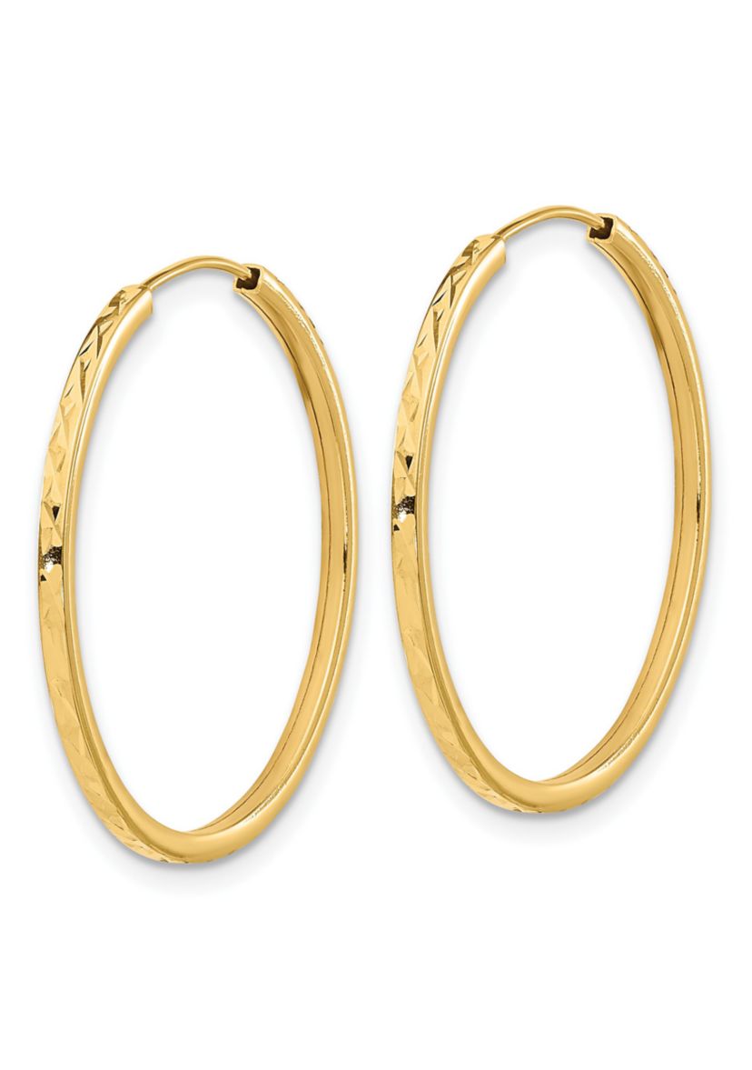 14K Yellow Gold Diamond Cut Endless Hoop Earrings