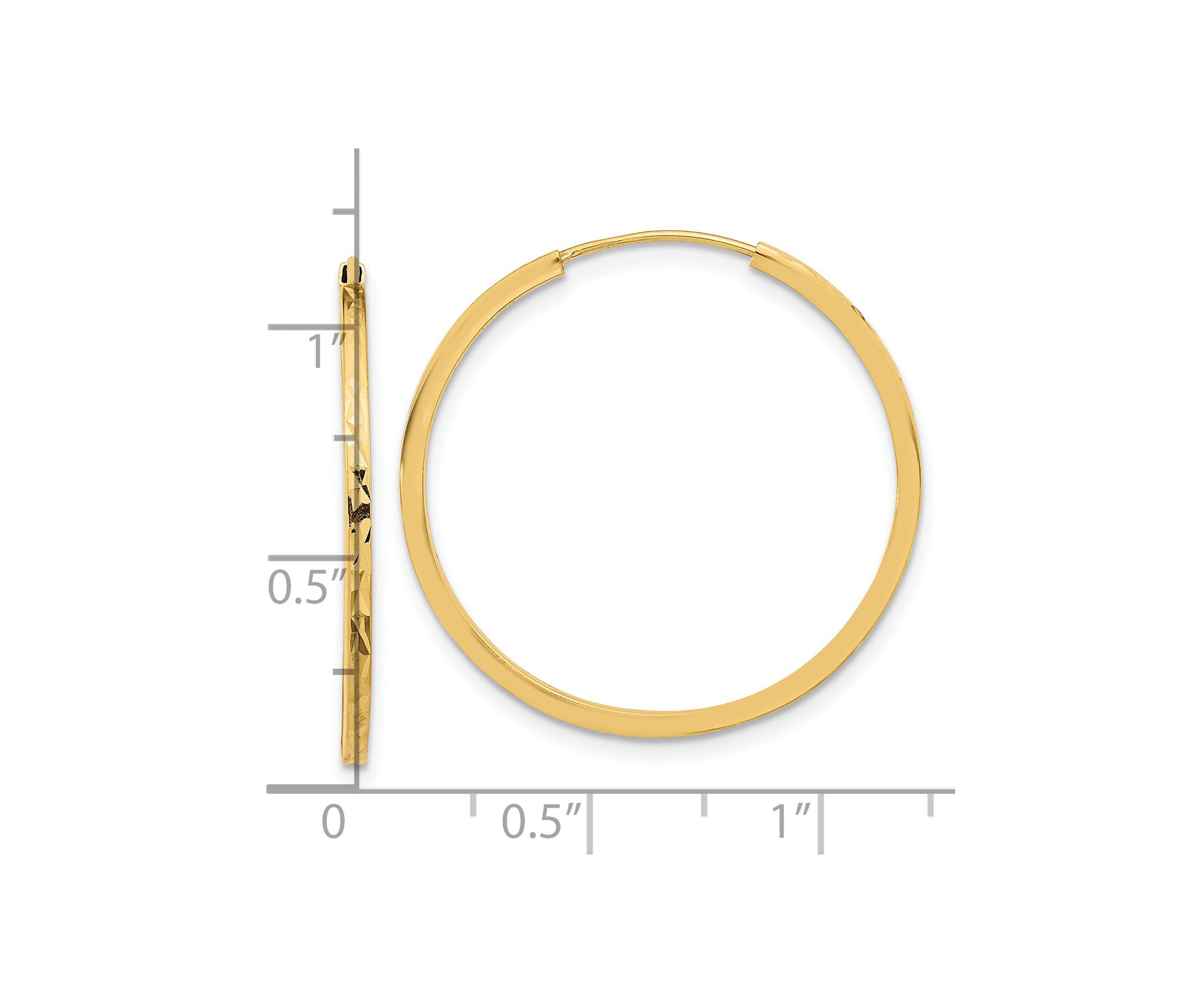 14K Yellow Gold Diamond Cut Endless Hoop Earrings