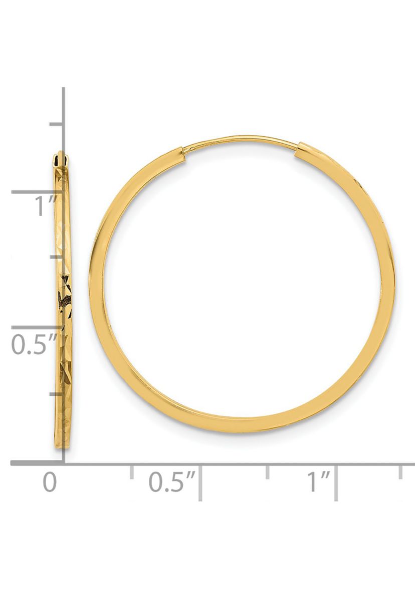 14K Yellow Gold Diamond Cut Endless Hoop Earrings