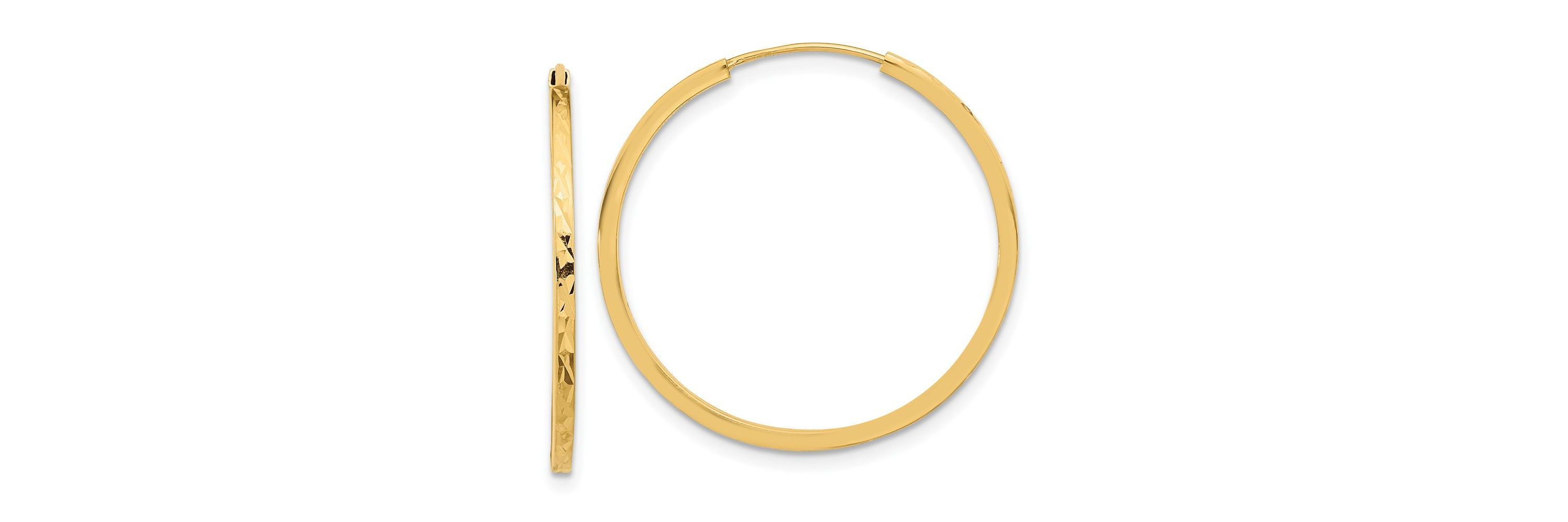 14K Yellow Gold Diamond Cut Endless Hoop Earrings
