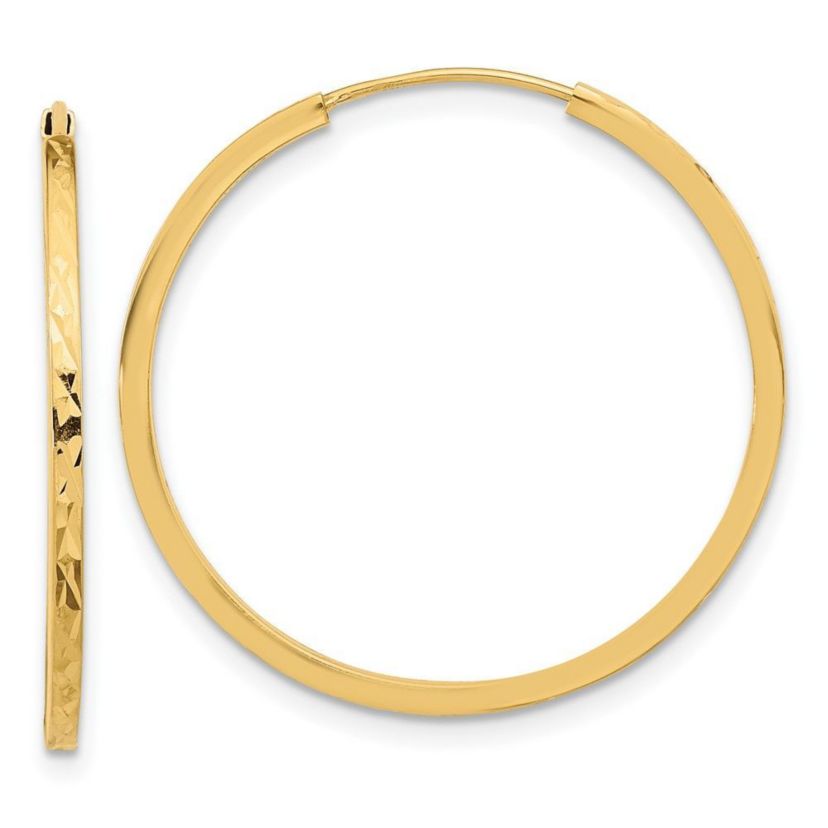 14K Yellow Gold Diamond Cut Endless Hoop Earrings