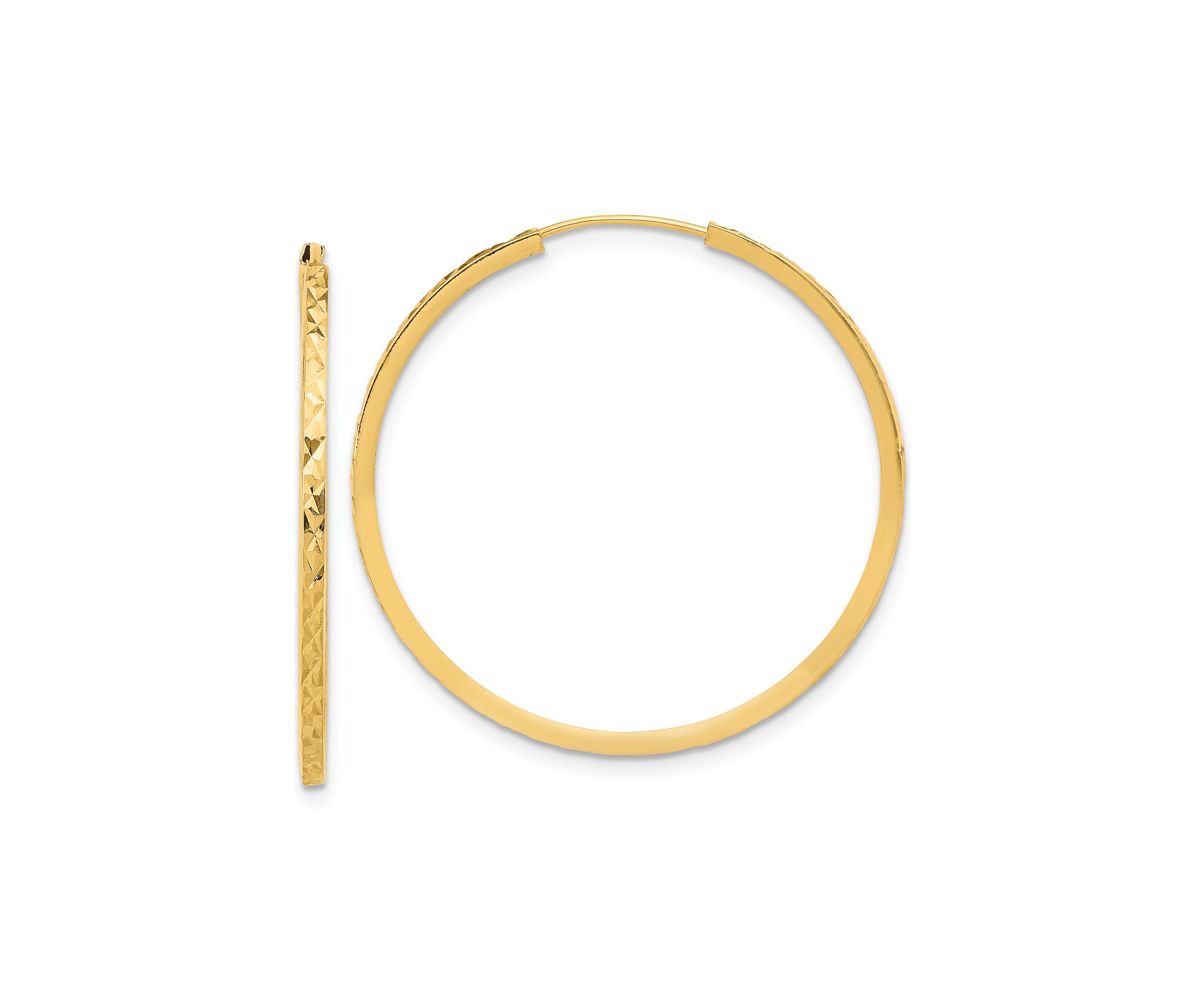 14K Yellow Gold Diamond Cut Endless Hoop Earrings