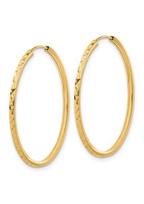 14K Yellow Gold Diamond Cut Endless Hoop Earrings
