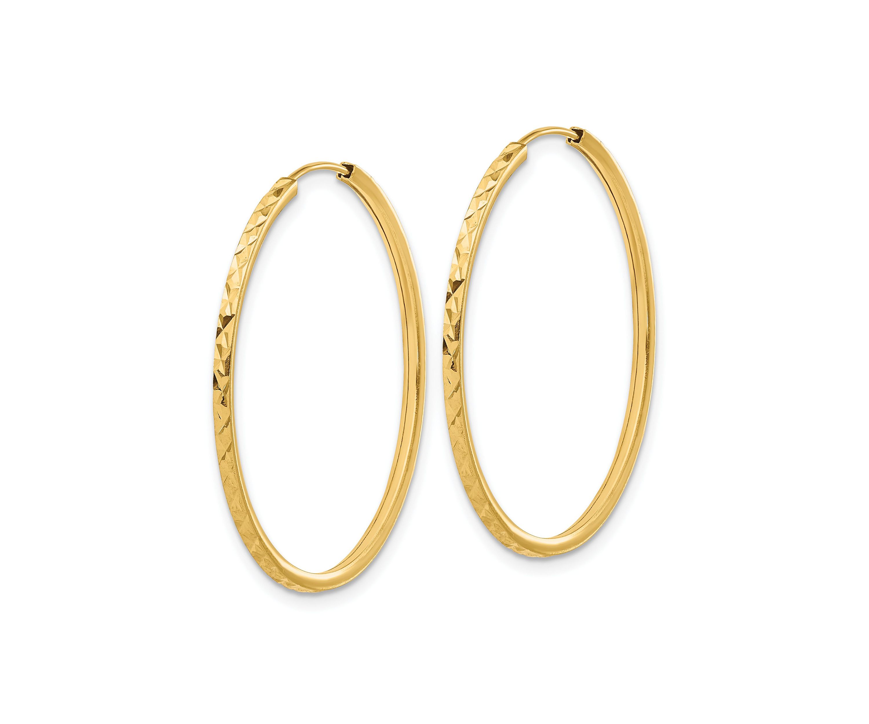 14K Yellow Gold Diamond Cut Endless Hoop Earrings