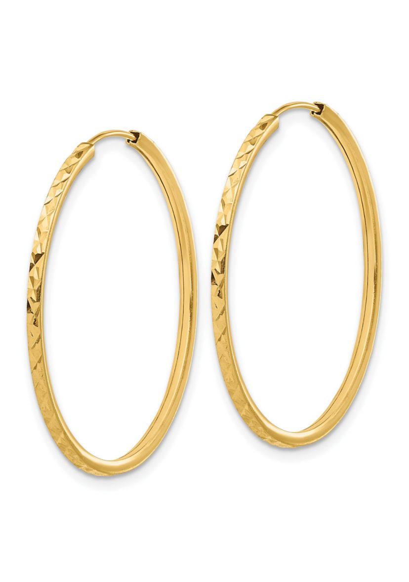 14K Yellow Gold Diamond Cut Endless Hoop Earrings