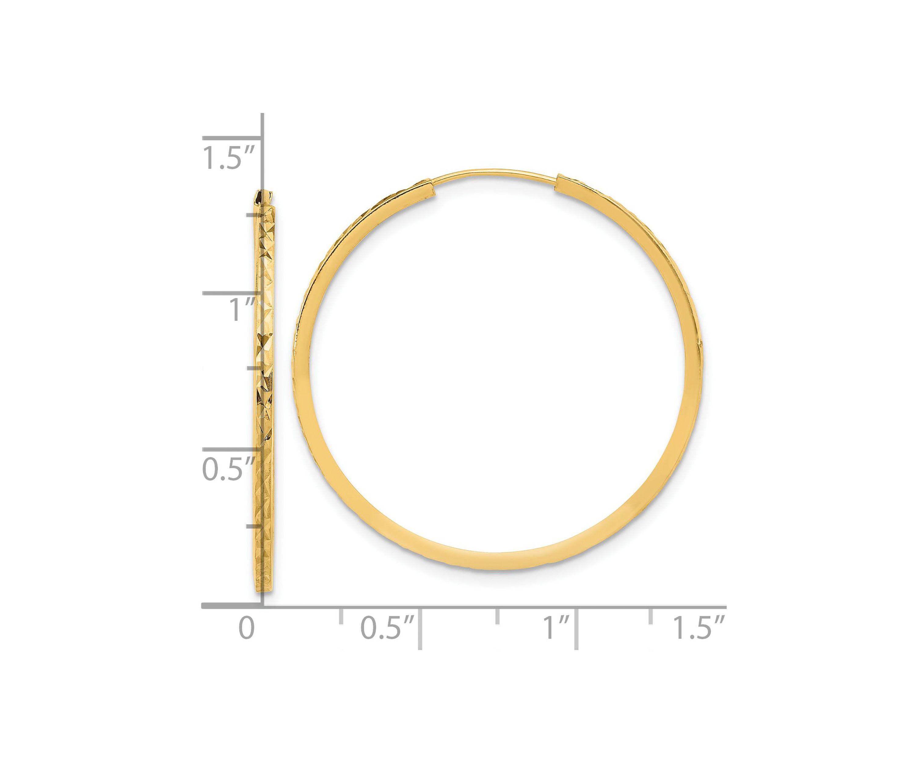 14K Yellow Gold Diamond Cut Endless Hoop Earrings