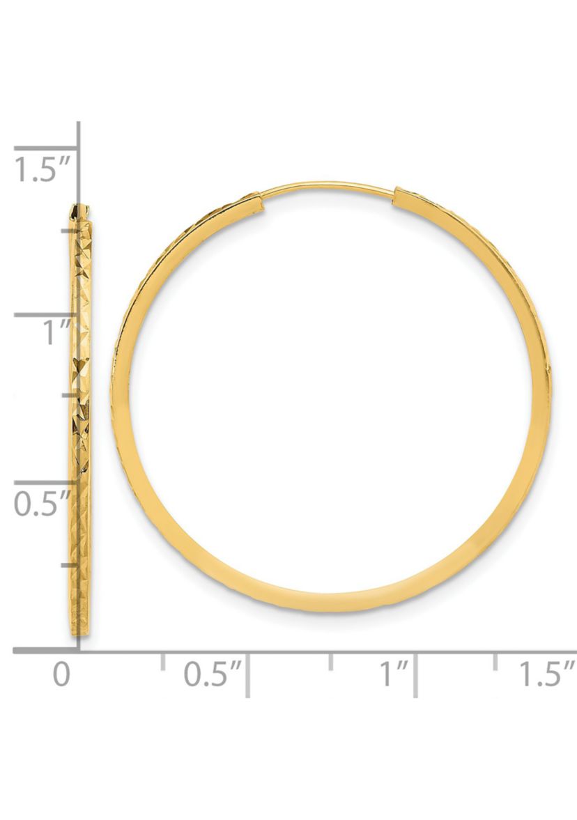14K Yellow Gold Diamond Cut Endless Hoop Earrings