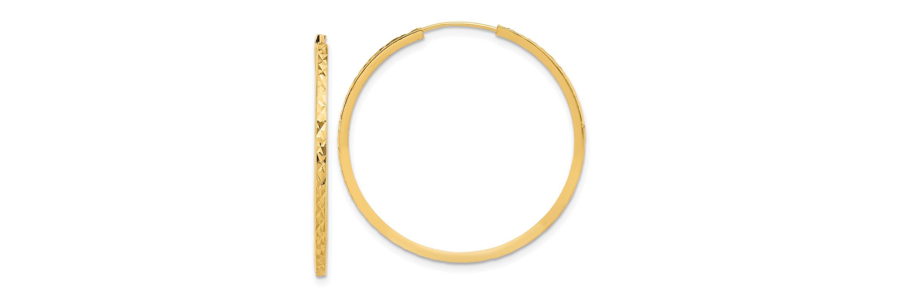 14K Yellow Gold Diamond Cut Endless Hoop Earrings