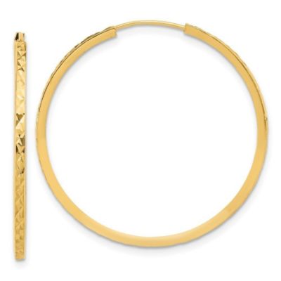 14K Yellow Gold Diamond Cut Endless Hoop Earrings