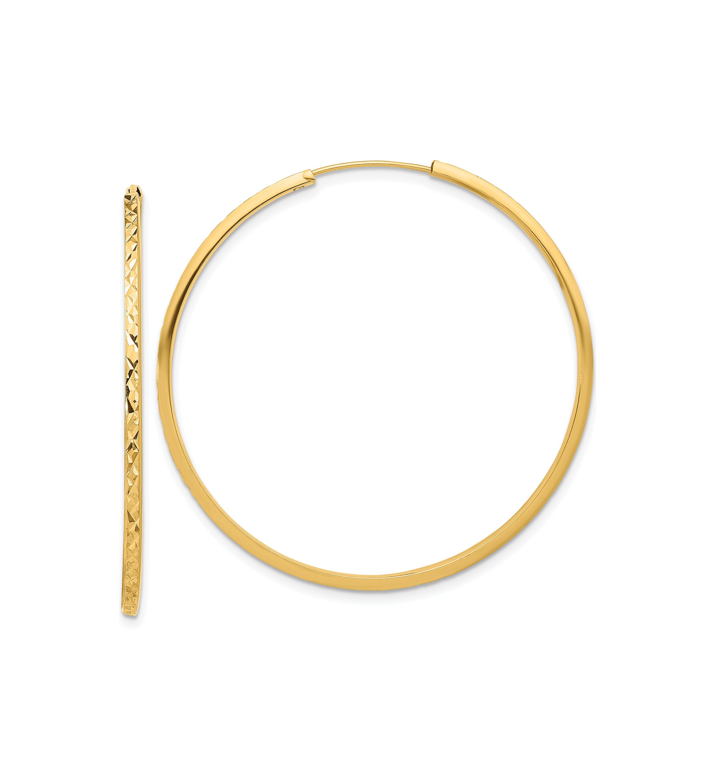 14K Yellow Gold Diamond Cut Endless Hoop Earrings