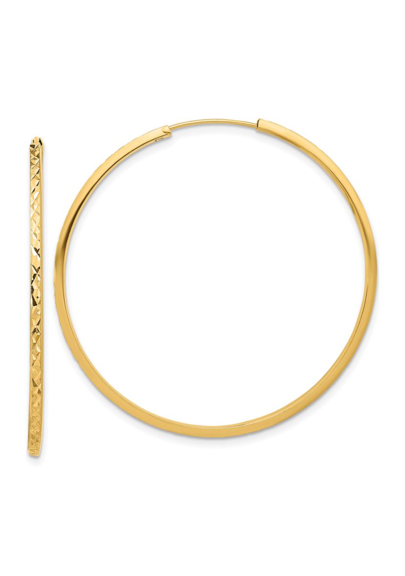 14K Yellow Gold Diamond Cut Endless Hoop Earrings