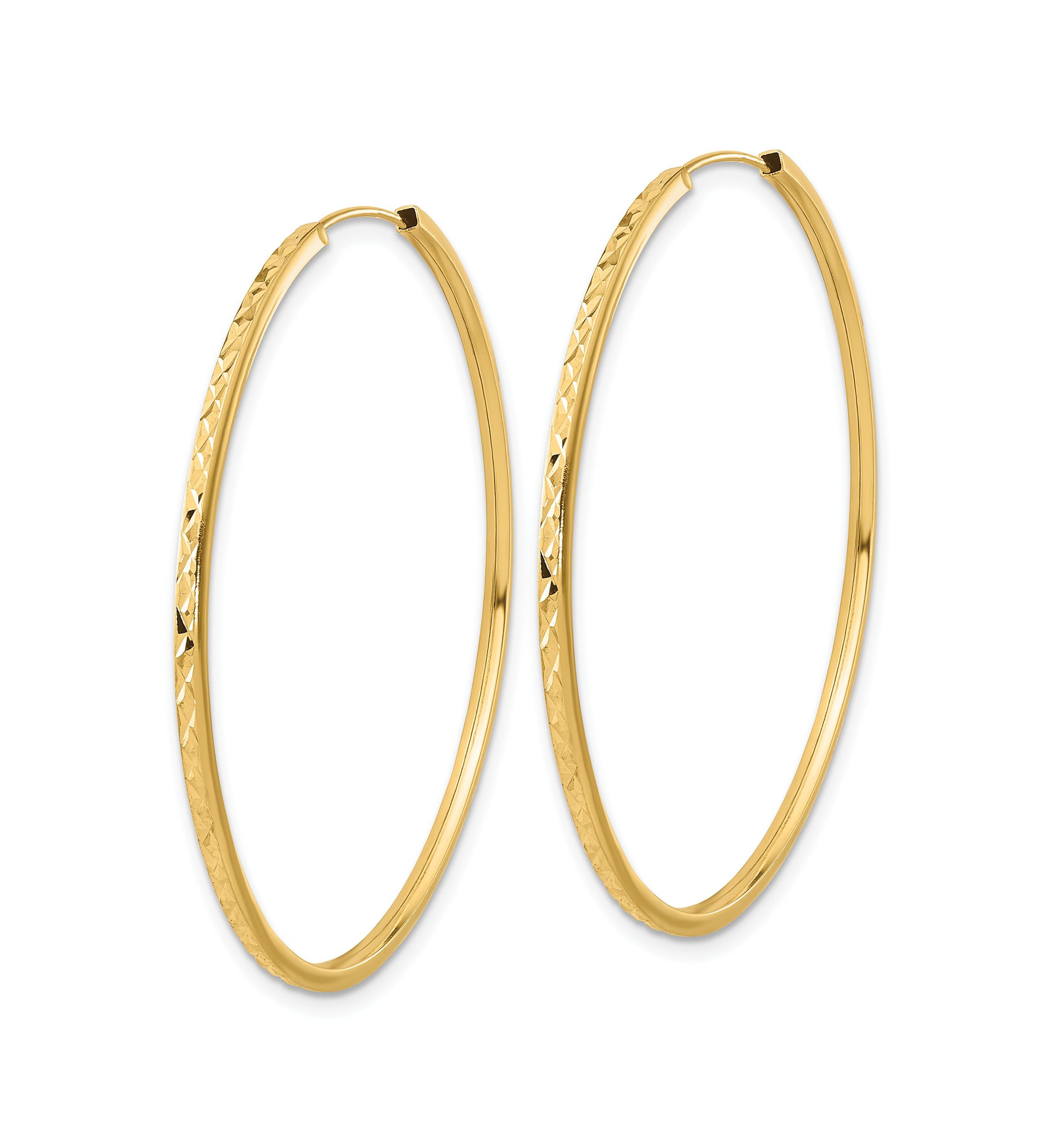 14K Yellow Gold Diamond Cut Endless Hoop Earrings