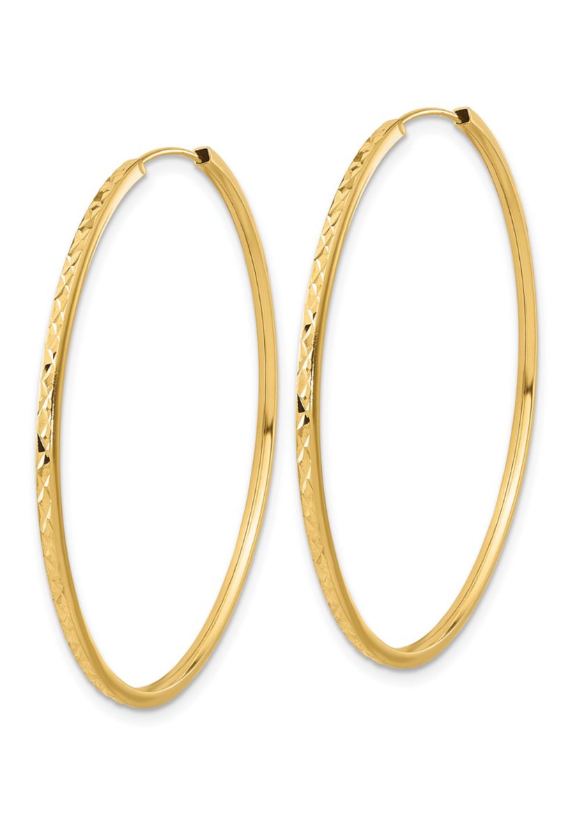 14K Yellow Gold Diamond Cut Endless Hoop Earrings