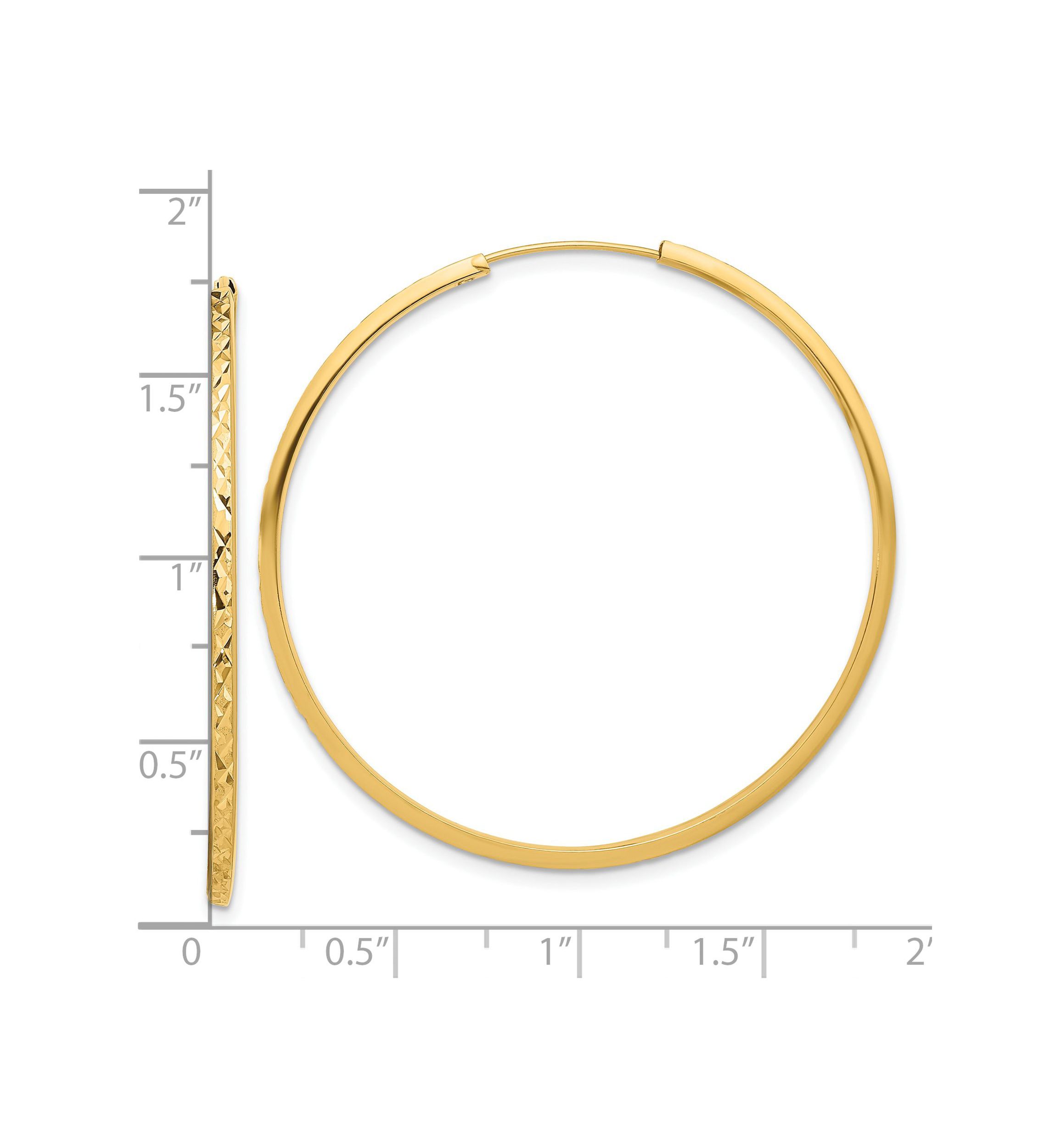 14K Yellow Gold Diamond Cut Endless Hoop Earrings