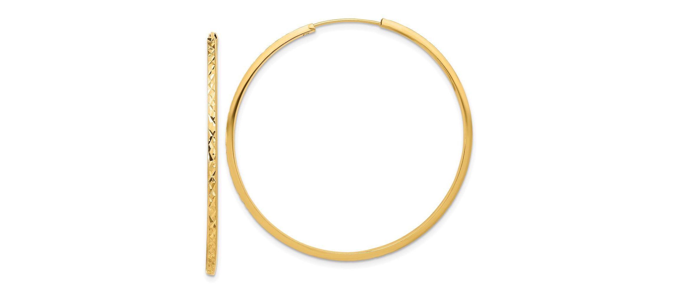 14K Yellow Gold Diamond Cut Endless Hoop Earrings