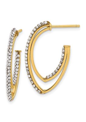 Belk & Co 14K Yellow Gold Polished Crystals J-Hoop Post Earrings