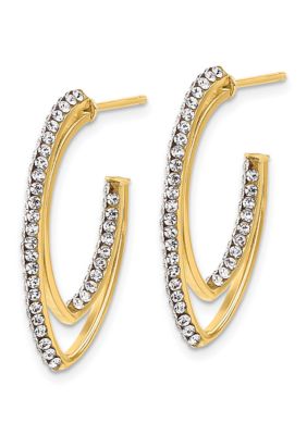14K Yellow Gold Polished Crystals J-Hoop Post Earrings