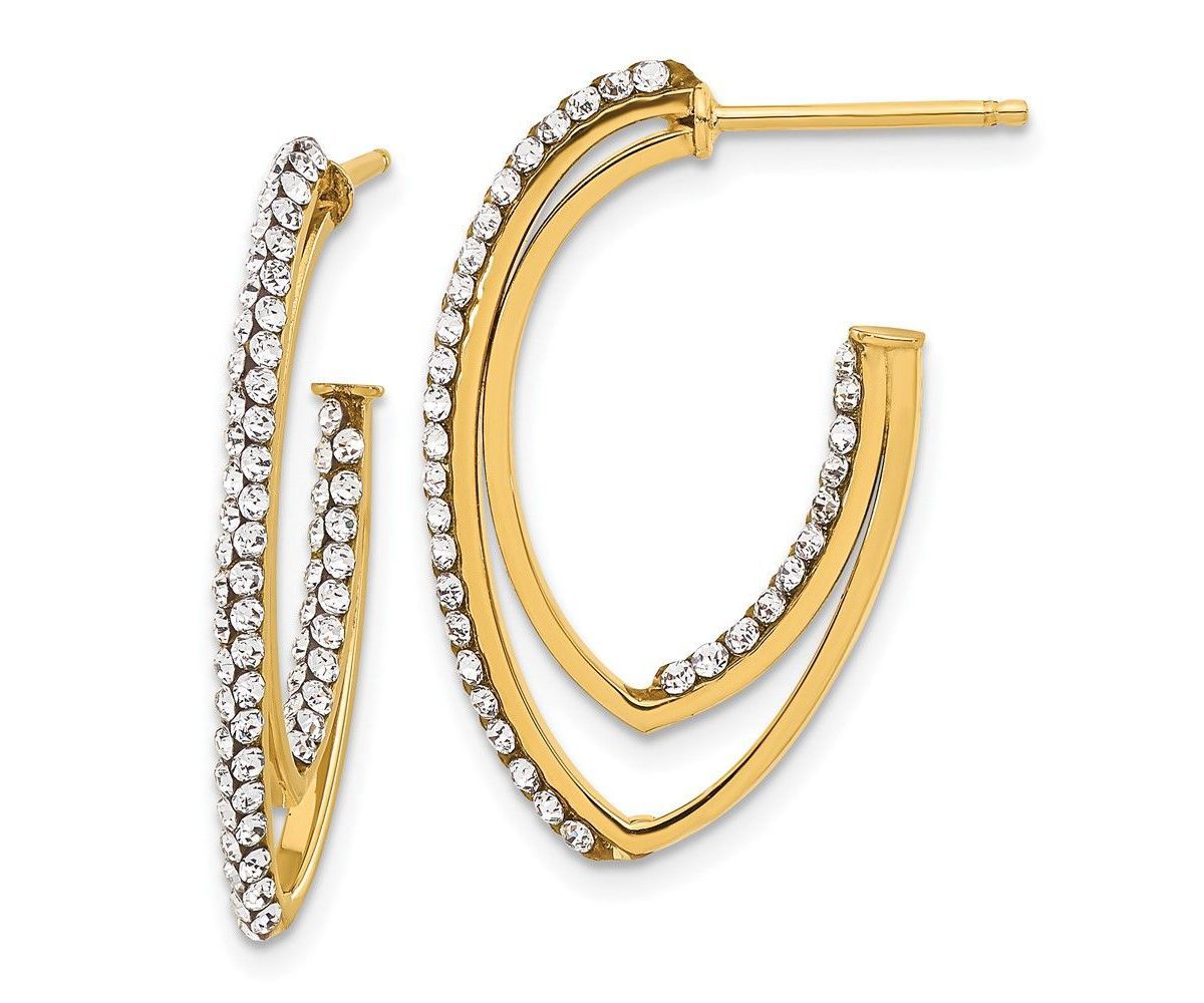 14K Yellow Gold Polished Crystals J-Hoop Post Earrings
