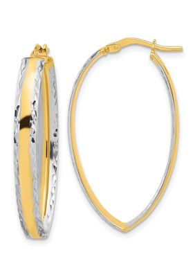 Belk & Co 14K Yellow Gold White Rhodium Polished and Diamond Cut In and Out Hoop Earring