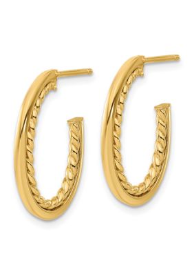 14K Yellow Gold Polished and Twist J-Hoop Post Earrings