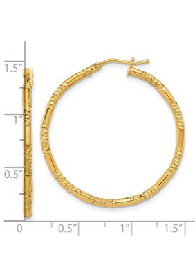 14K Yellow Gold Polished and Textured Hoop Earrings