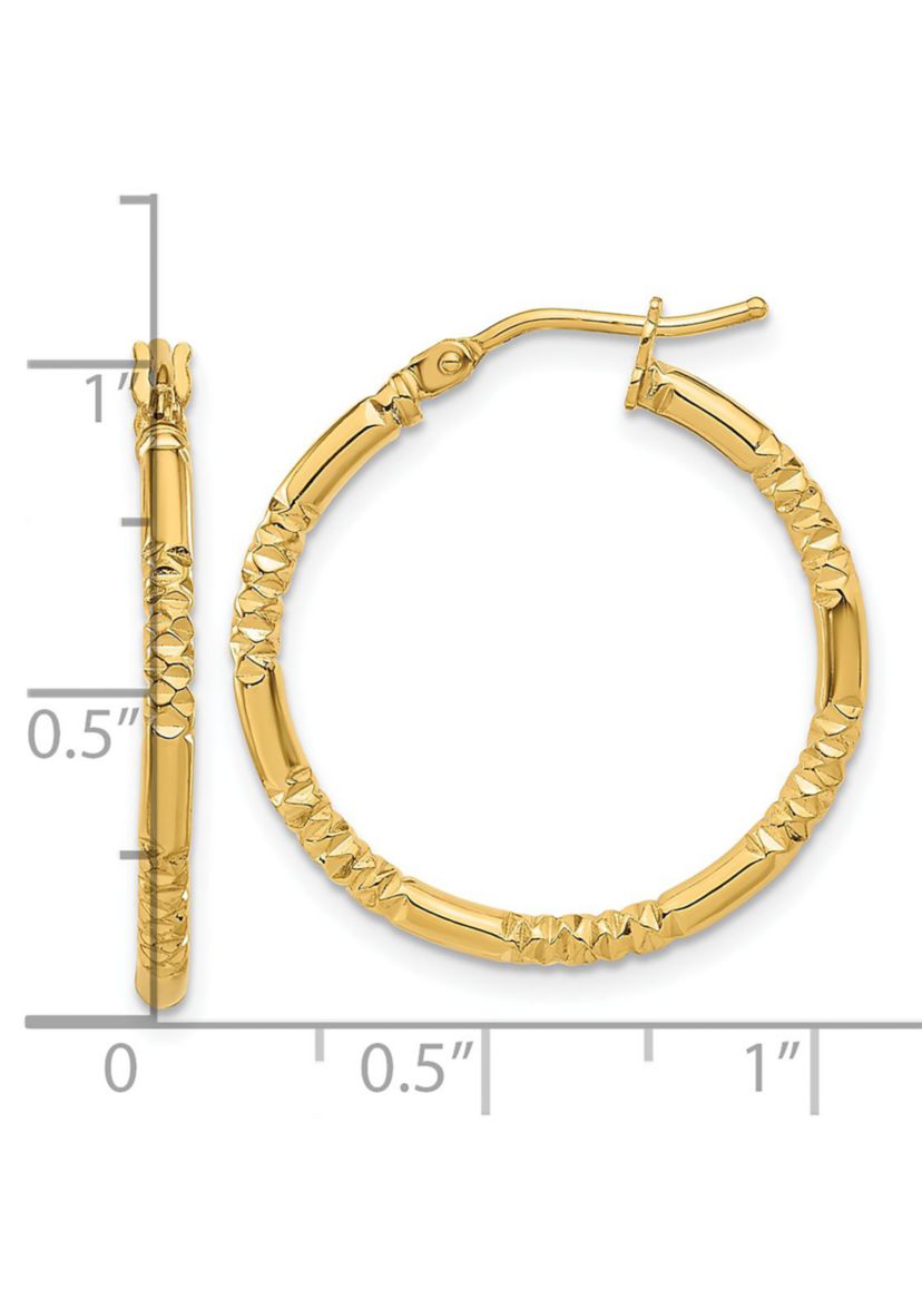 14K Yellow Gold Polished and Textured Hoop Earrings