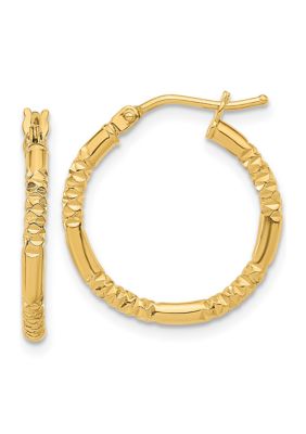 Belk & Co 14K Yellow Gold Polished and Textured Hoop Earrings