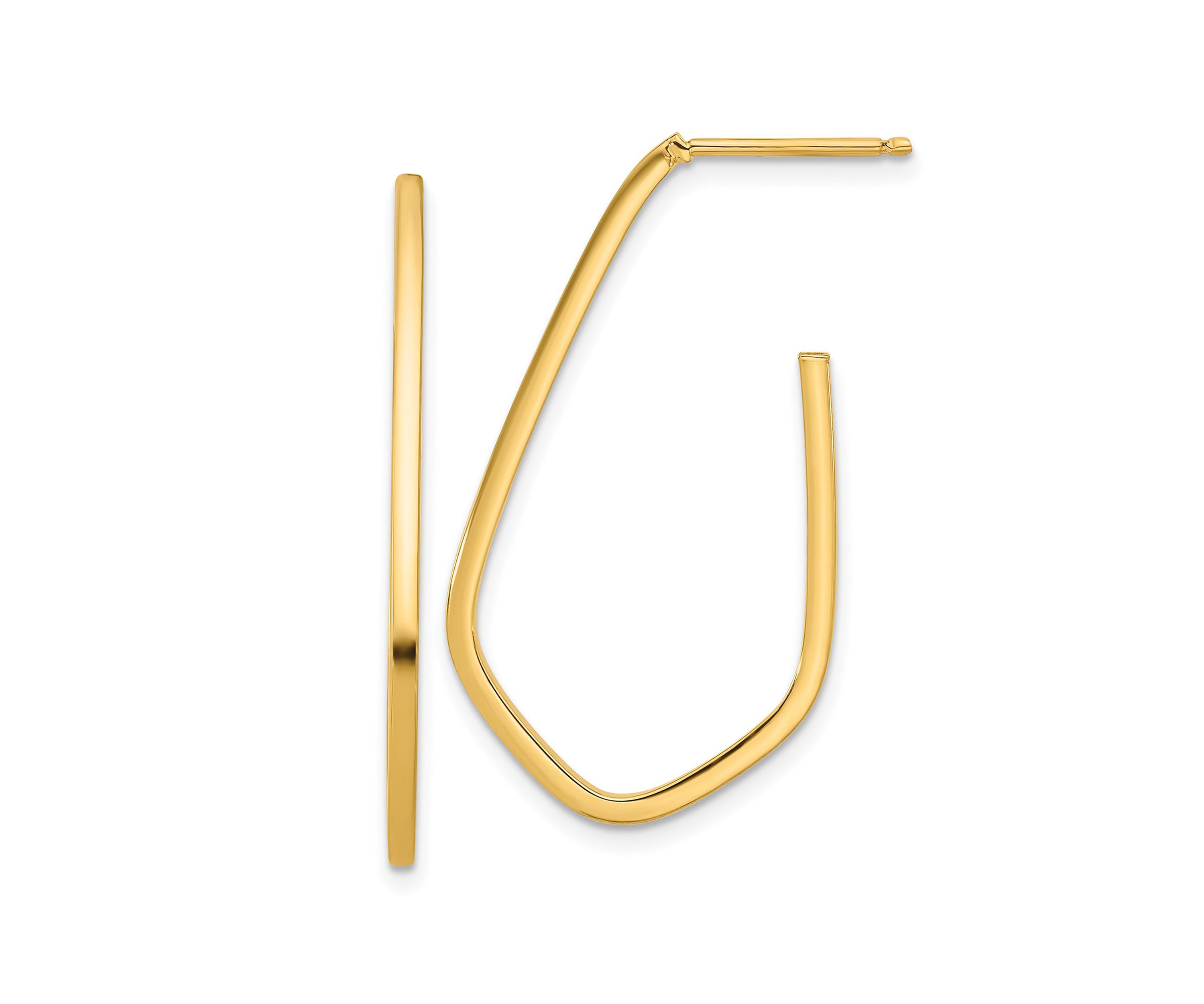 14K Yellow Gold Polished Geometric Shaped J-Hoop Post Earrings