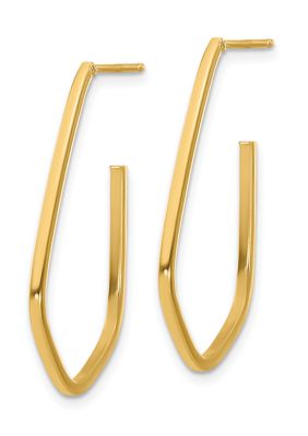 14K Yellow Gold Polished Geometric Shaped J-Hoop Post Earrings