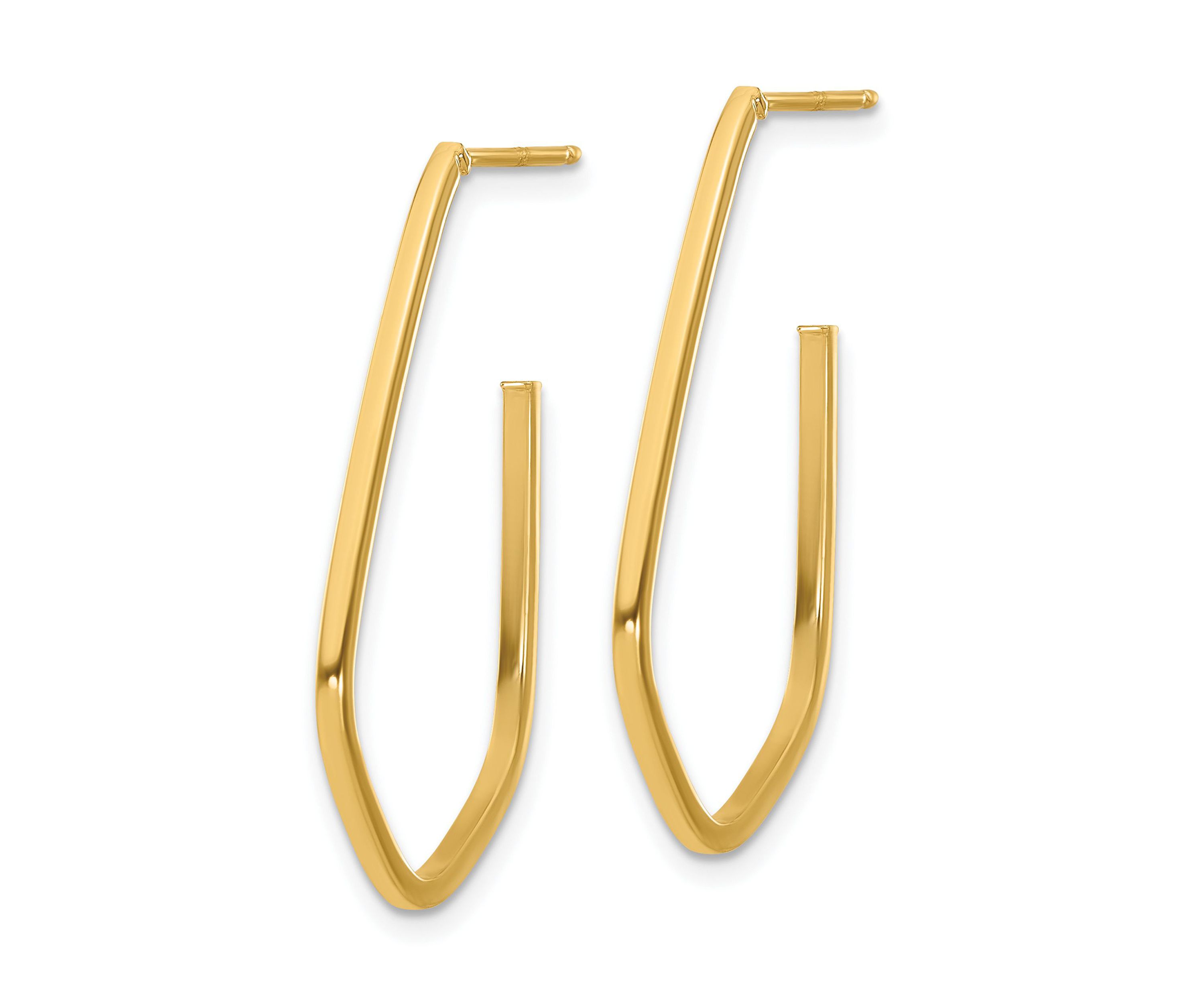 14K Yellow Gold Polished Geometric Shaped J-Hoop Post Earrings