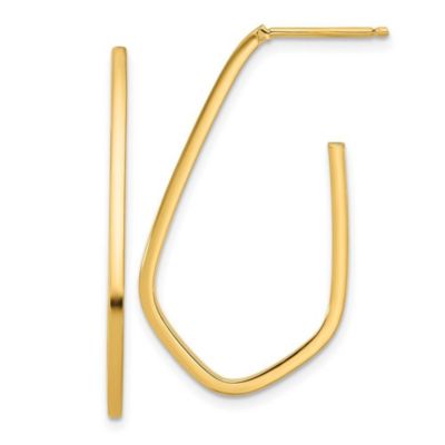 14K Yellow Gold Polished Geometric Shaped J-Hoop Post Earrings