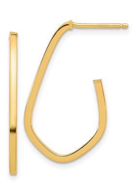 14K Yellow Gold Polished Geometric Shaped J-Hoop Post Earrings