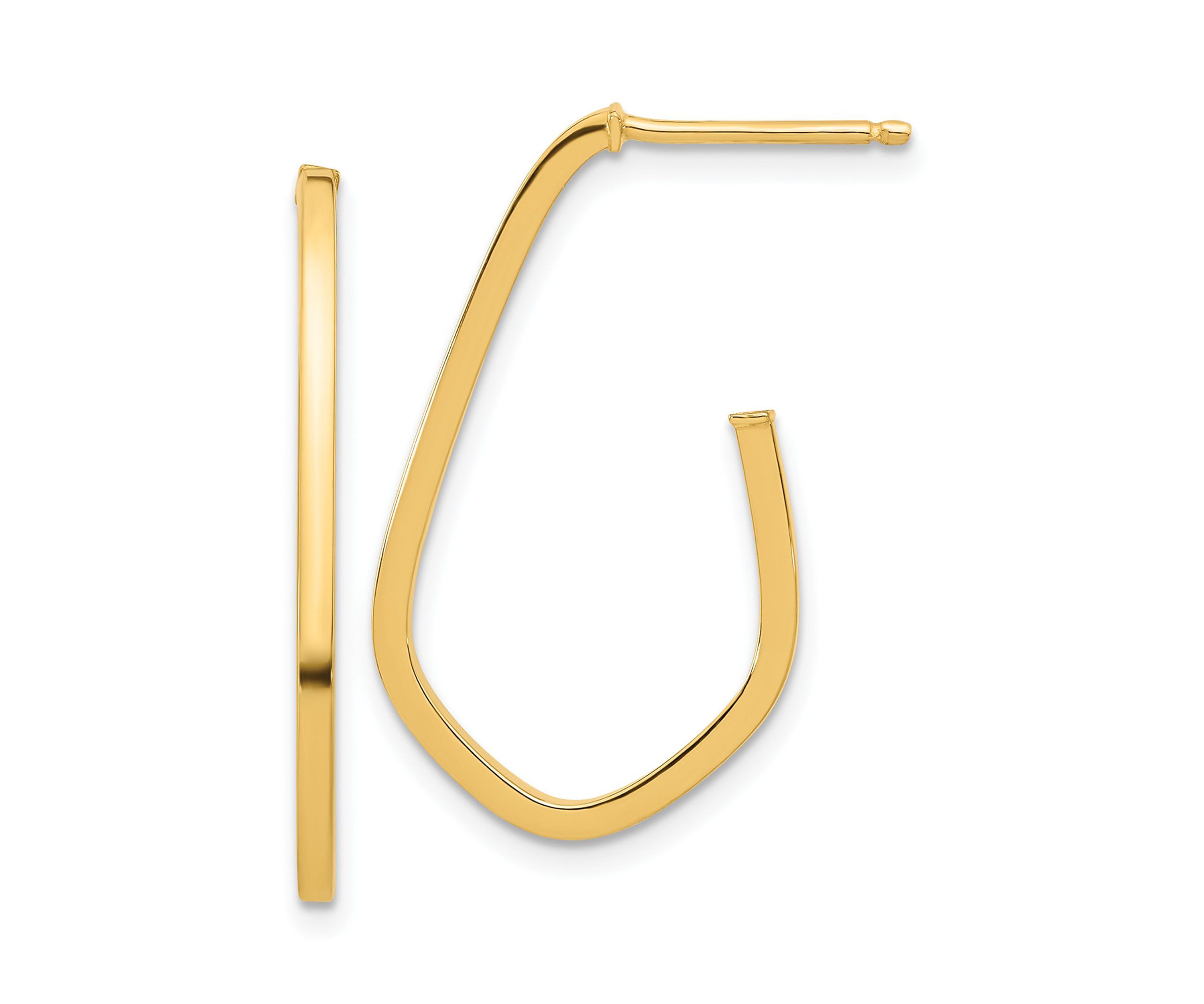14K Yellow Gold Polished Geometric Shaped J-Hoop Post Earrings