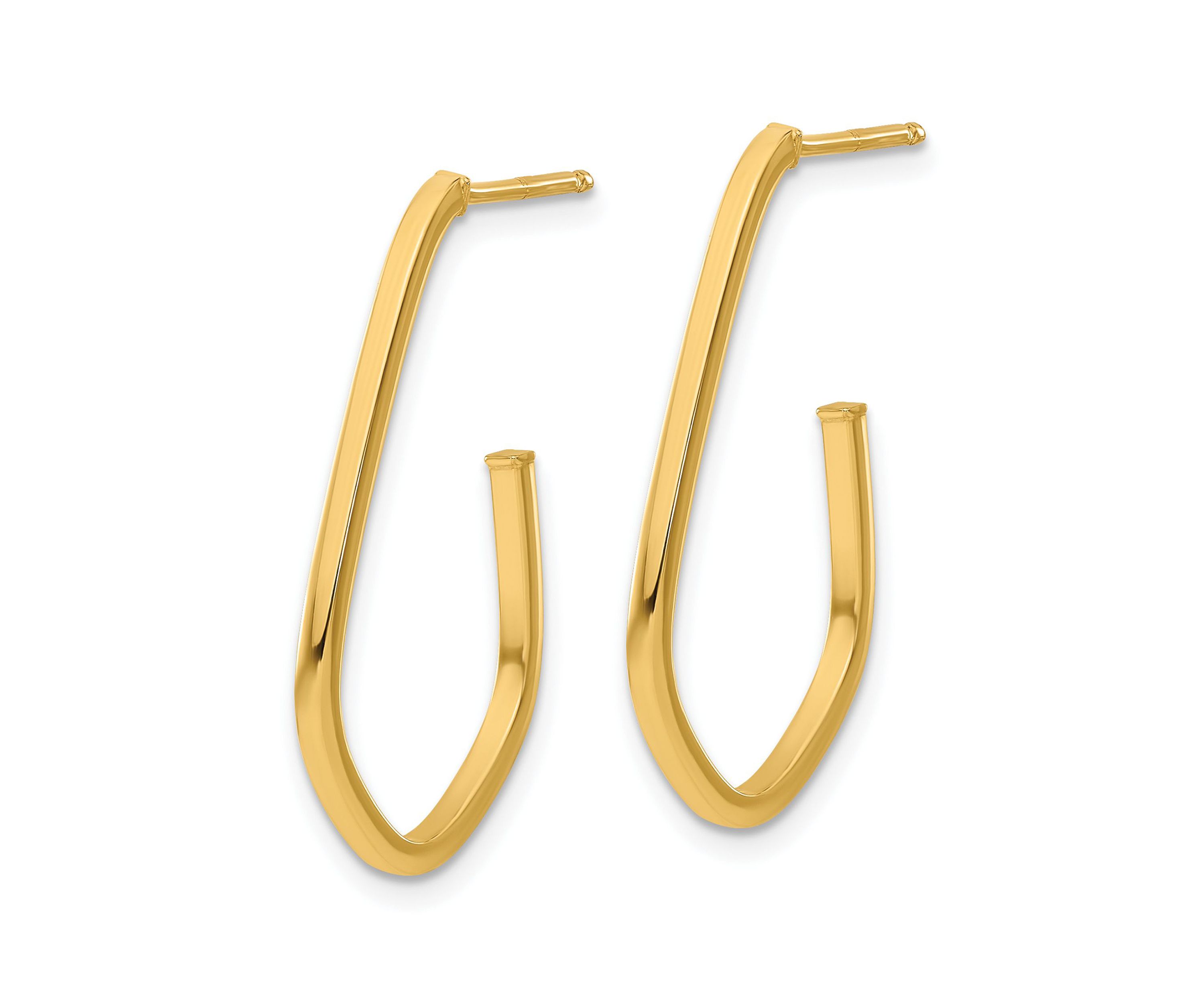 14K Yellow Gold Polished Geometric Shaped J-Hoop Post Earrings